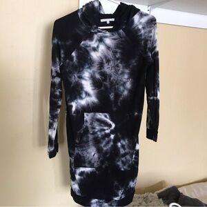 AntiStar JSzXS Stretchy Tie Dye Hoodie Dress Long Sleeves Indigo
